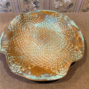 Handcrafted Ceramic Decorative Plate - Brown and Green